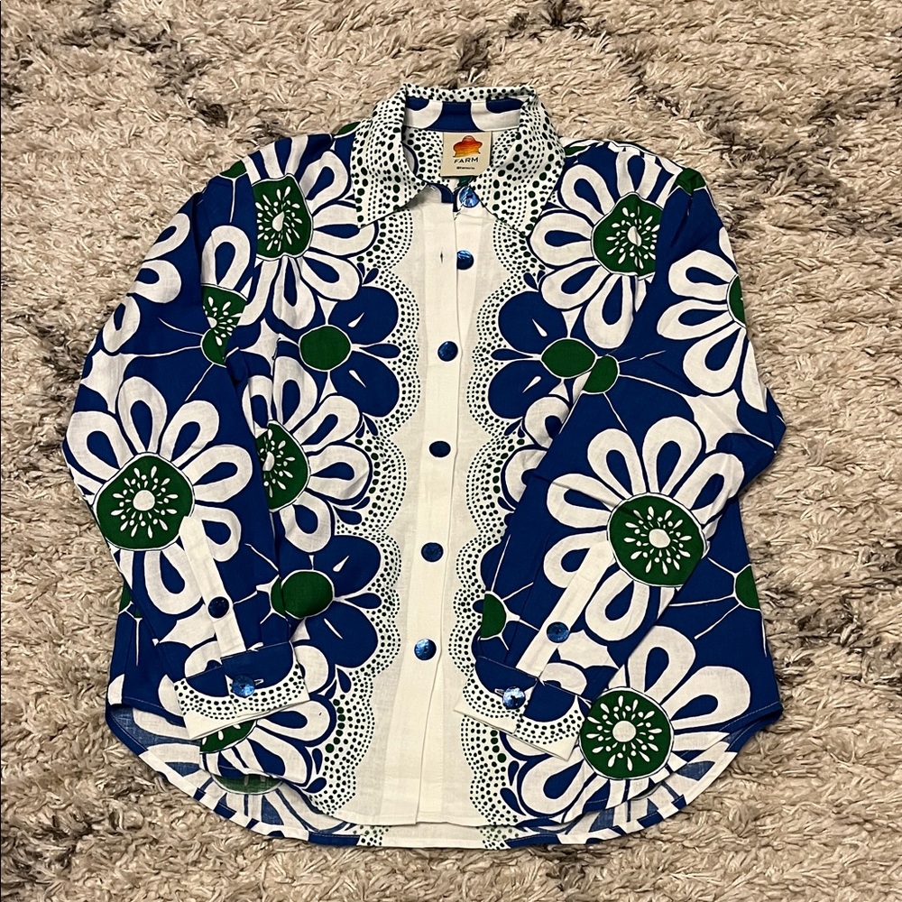 Farm Rio Maia blue long sleeve shirt. Womens size xs. New with tags.